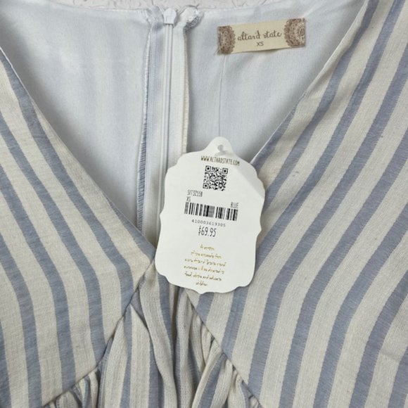 NWT Altar'd State Womans XS Crop Top Striped Long Sleeve Ruffle Hem Zip Up Back - Picture 5 of 9